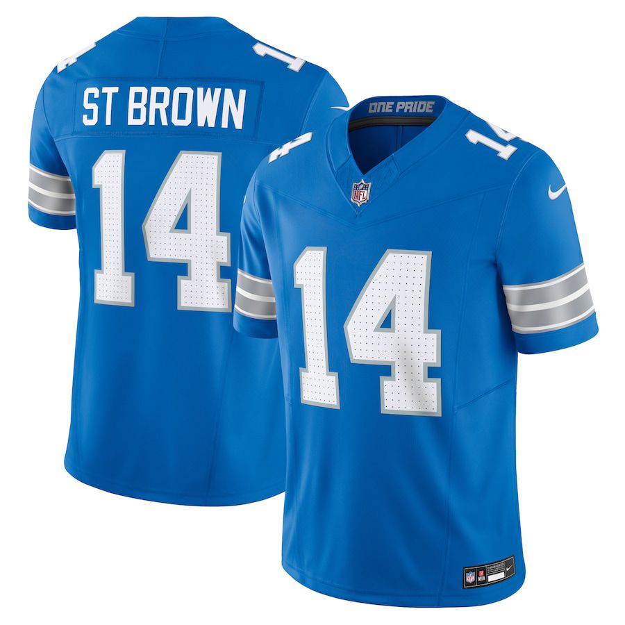Men Detroit Lions #14 Amon-Ra St. Brown Nike Blue Vapor F.U.S.E. Limited NFL Jersey->->NFL Jersey